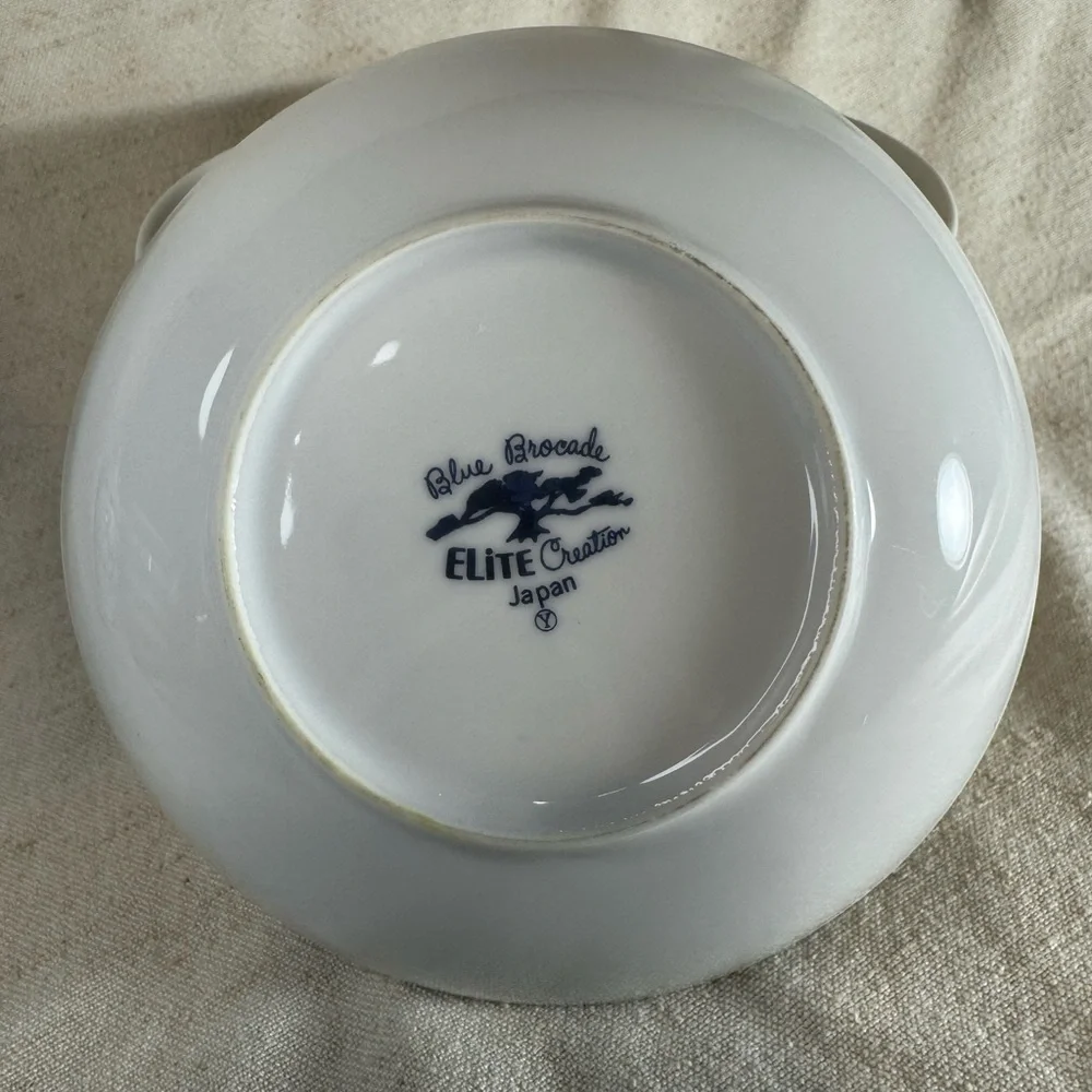 8 Vintage Blue Brocade Elite Japan Dessert Plates 5.5”